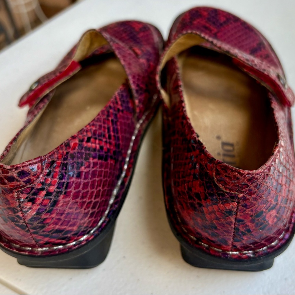 Alegria Mary Jane Red Leather Snakeskin Pattern Size 37 EUC . US 7-7.5 - Picture 10 of 14